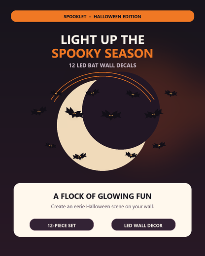 Midnight Bat Swarm | Halloween 3D Wall Bats with LED Light – Spooklet